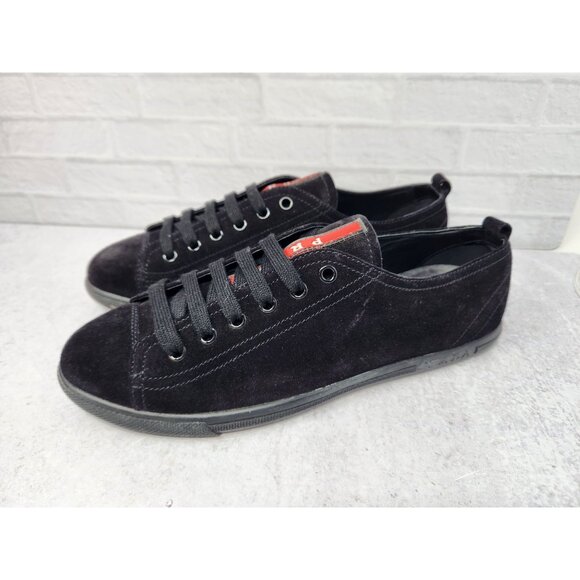 Prada Black Suede Lace Up Sneakers Women's Size 39 (US 8.5 - 9) With Dust Bag - Picture 3 of 11